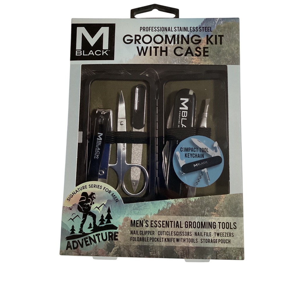 M Black Men's Grooming Kit with Case Stainless Steel Tools‎ Set